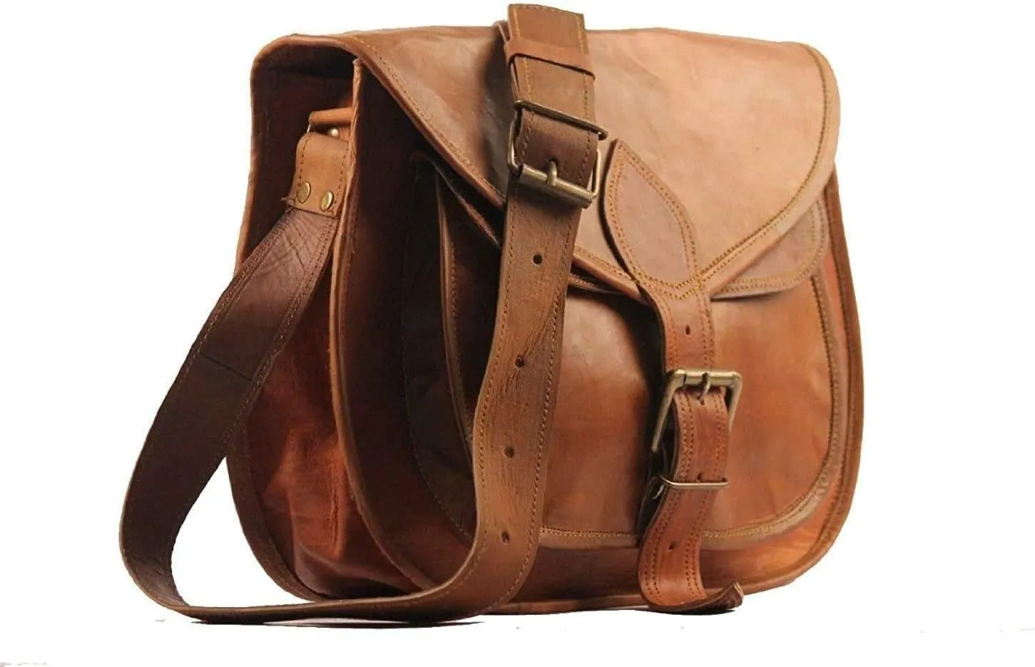 = Women's Real Leather Shoulder Cross Body Satchel Saddle Tablet Retro Rustic Vintage Bag (7 X 9 X 3 INCH)