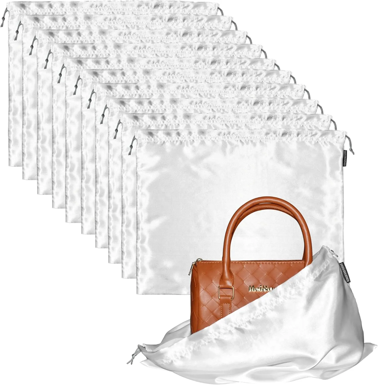 10 Pack Dust Bags for Purses and Handbags, Silk Dust Cover Storage Bag with Drawstring Travel Storage Pouch for Handbag Purse Shoes Boots (White, 19.6 × 15.7 in)