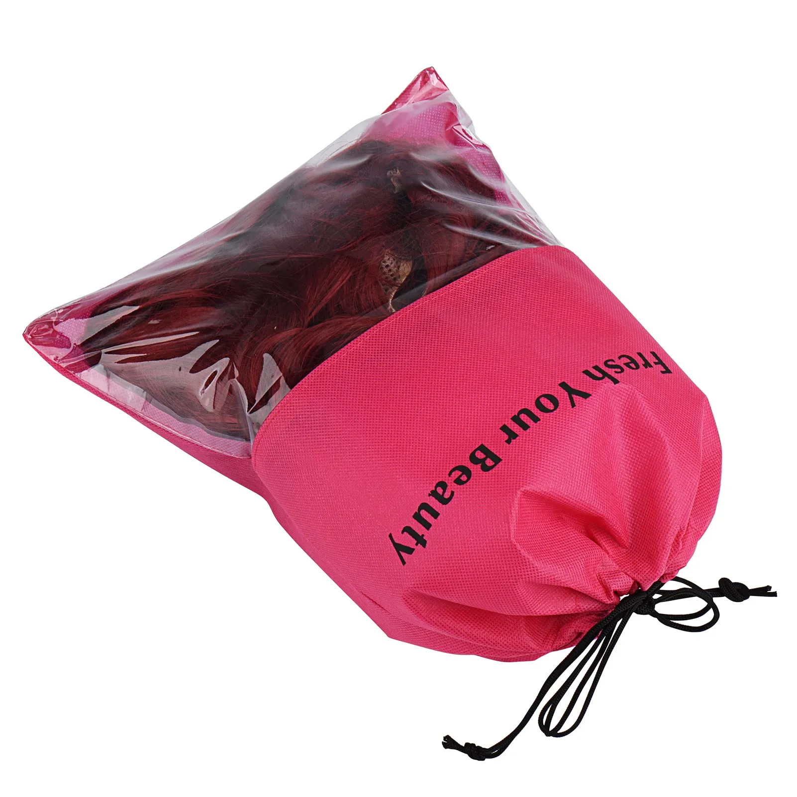 10 Packs Wig Storage Bags with Drawstring Hair Extensions Holder Hairpieces Carrier Organizer Dustproof Protector Pouch for Travel Daily Use (Large,Rose red)