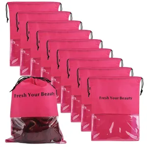 10 Packs Wig Storage Bags with Drawstring Hair Extensions Holder Hairpieces Carrier Organizer Dustproof Protector Pouch for Travel Daily Use (Large,Rose red)