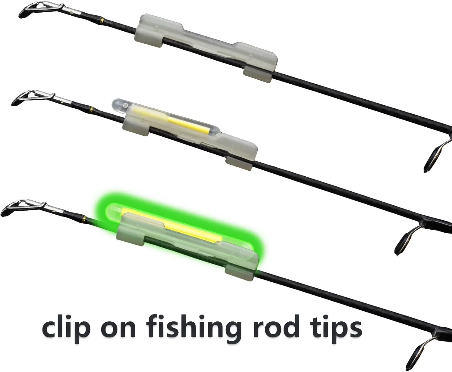 100pcs Fishing Glow Sticks Clip on Pole for Rod Tips and Slip Bobbers，Floats，Line，Underwater in Night/The Dark,1Inch 3.0mm×25mm，1.5Inch 4.5×39mm，2Inch 6.0×50mm，3Inch7.5×75mm