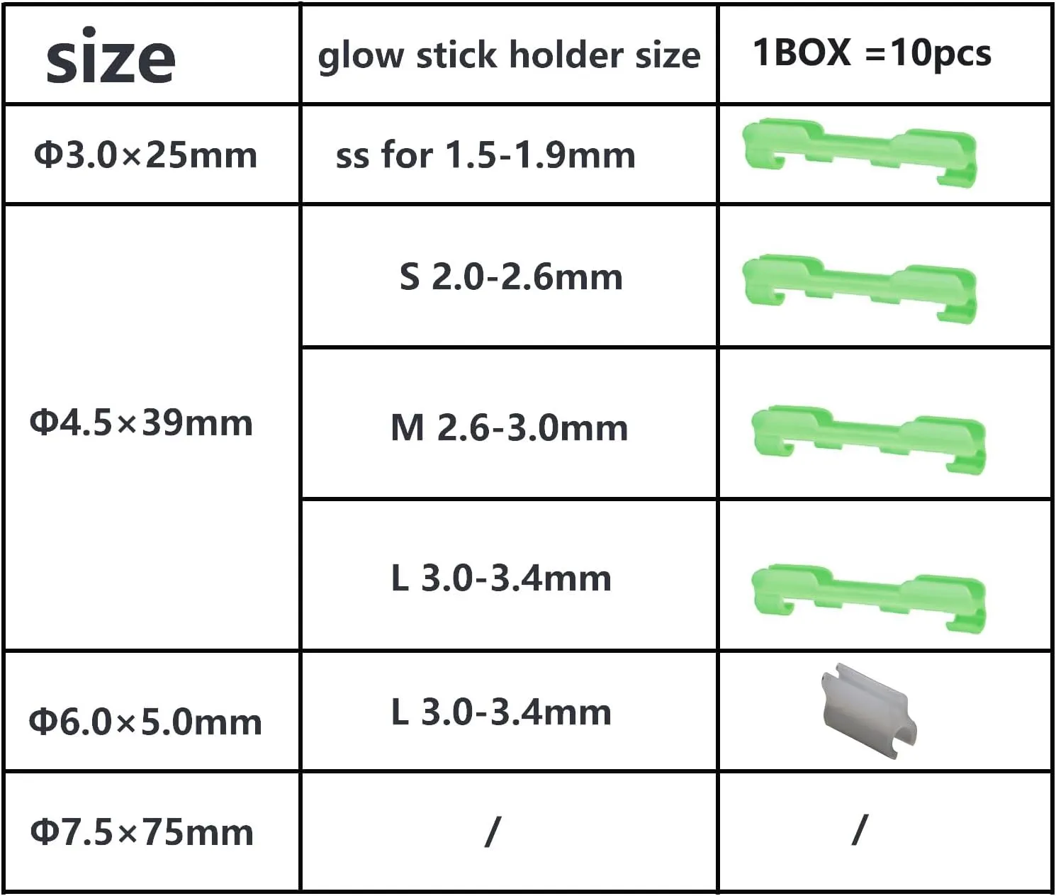 100pcs Fishing Glow Sticks Clip on Pole for Rod Tips and Slip Bobbers，Floats，Line，Underwater in Night/The Dark,1Inch 3.0mm×25mm，1.5Inch 4.5×39mm，2Inch 6.0×50mm，3Inch7.5×75mm