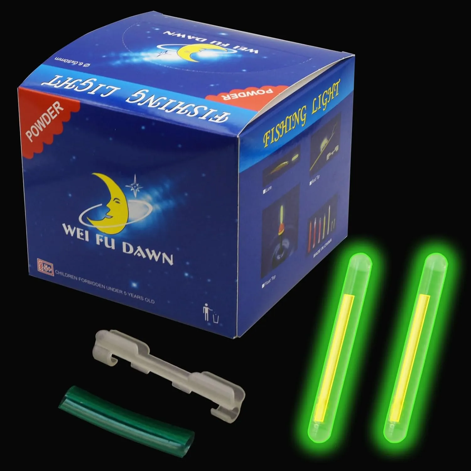 100pcs Fishing Glow Sticks Clip on Pole for Rod Tips and Slip Bobbers，Floats，Line，Underwater in Night/The Dark,1Inch 3.0mm×25mm，1.5Inch 4.5×39mm，2Inch 6.0×50mm，3Inch7.5×75mm