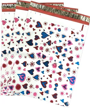 10x13 (100) Blue Pink Hearts Designer Poly Mailers Shipping Envelopes Boutique Custom Bags By ValueMailers (10" X 13")