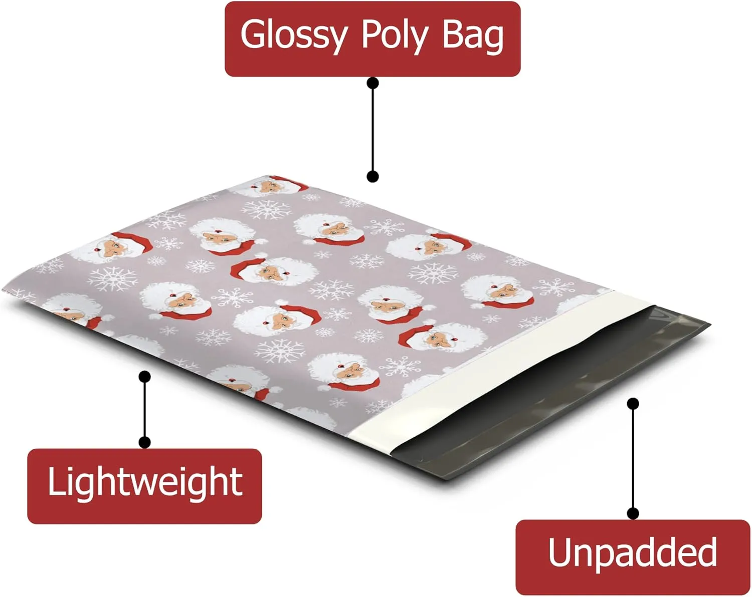 10x13 (100) Christmas Poly Mailers - Santa Claus Designer Poly Mailers Self Sealing Shipping Envelopes Holiday Premium Printed Bags For Small Businesses