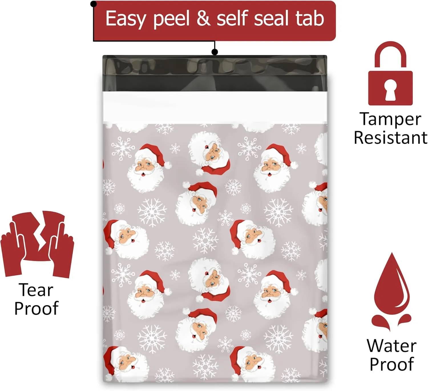 10x13 (100) Christmas Poly Mailers - Santa Claus Designer Poly Mailers Self Sealing Shipping Envelopes Holiday Premium Printed Bags For Small Businesses