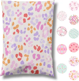 10x13 Designer Poly Mailer 100 Pack Heavy Duty Waterproof Self Seal Shipping Bags for Small Business Large Mailing Envelopes Bulk Tear Resistant Cute Packaging Preppy Leopard
