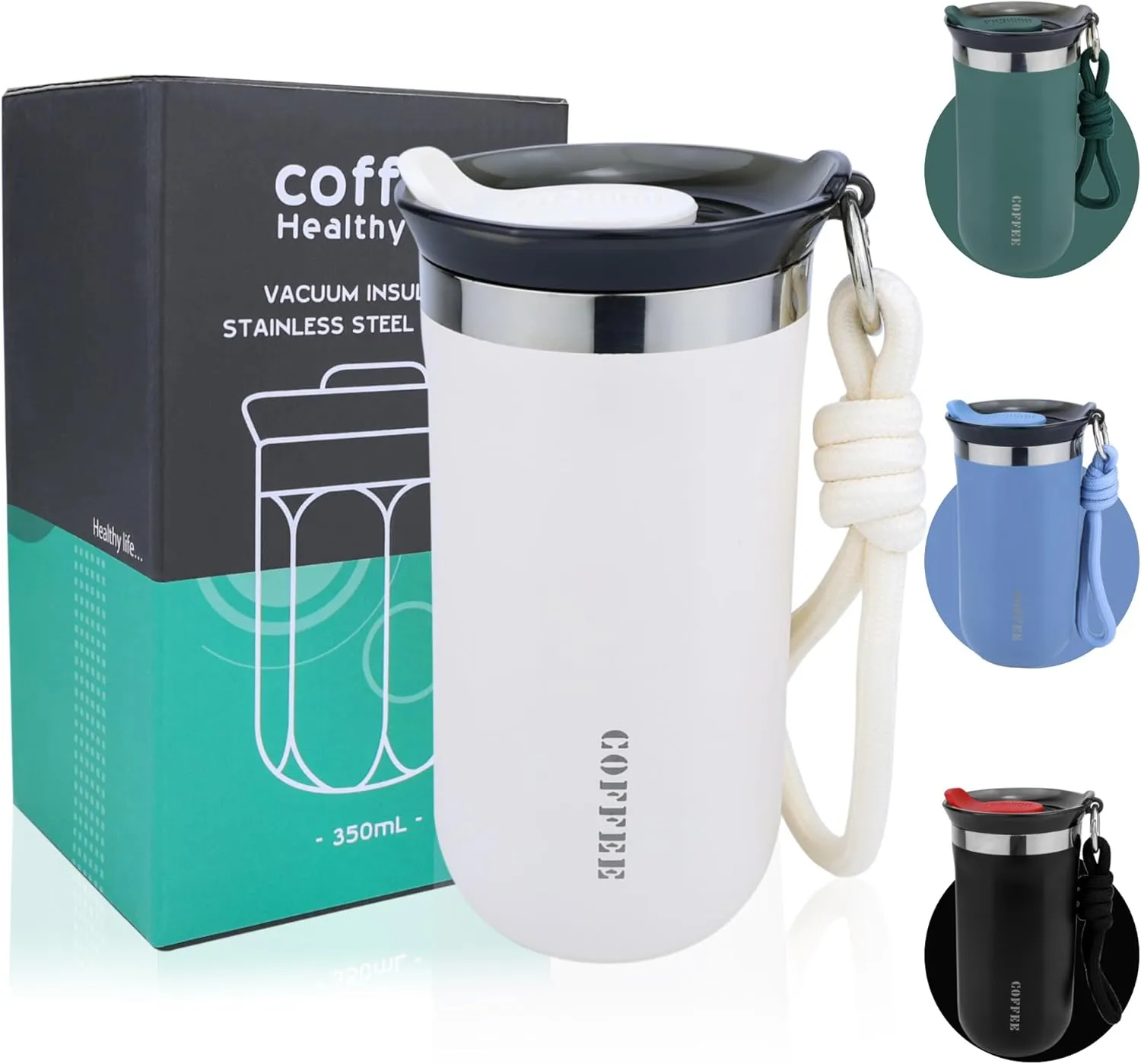11 Oz Travel Mug White Insulated Reusable Stainless Steel Coffee Mug For Hot and Iced Drinks