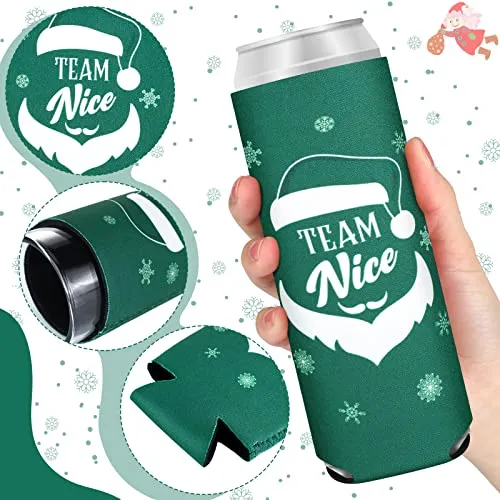12 Pcs 12 oz Christmas Beer Can Coolers Sleeves Team Naughty Nice Beer Sleeves Neoprene Slim Beer Can Cooler Red Green Neoprene Drink Holders for Canned Beverages Bottle Drink Party
