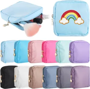 12 Pcs Small Nylon Makeup Bags For Purse, Mini Square Cosmetic Pouches, Zippered, Lightweight & Travel-Friendly