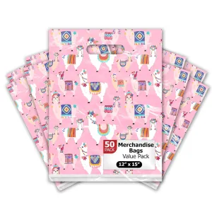 12x15 50 Count Lovely Llama Designer Retail Boutique Merchandise Bags with Die Cut Handles Premium Printed Shopping Bags for Small Business Shop Owners