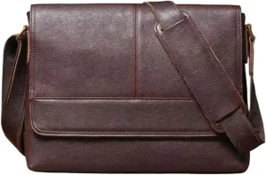 13Inch Mens Genuine Leather Shoulder Bags Messenger Bags Casual Daypacks Briefcases Laptop Bag Crossbody Bags(Brown)