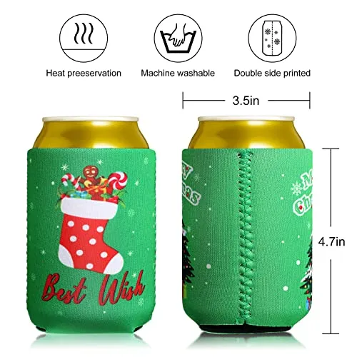 15 Pieces Christmas Beer Covers Christmas Beer Can Coolers Sleeves Xmas Holiday Can Insulated Covers Neoprene Can Coolers Collapsible Reusable Bottle Sleeves Christmas Party Supplies for Winter Party