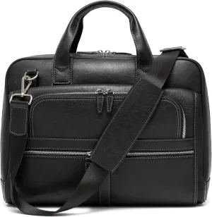 15.35 Inch Full Grain Leather briefcases Laptopfor Mens Black Work Bags Business Travel Case Messenger Bags for Men Best Office Satchel Bag