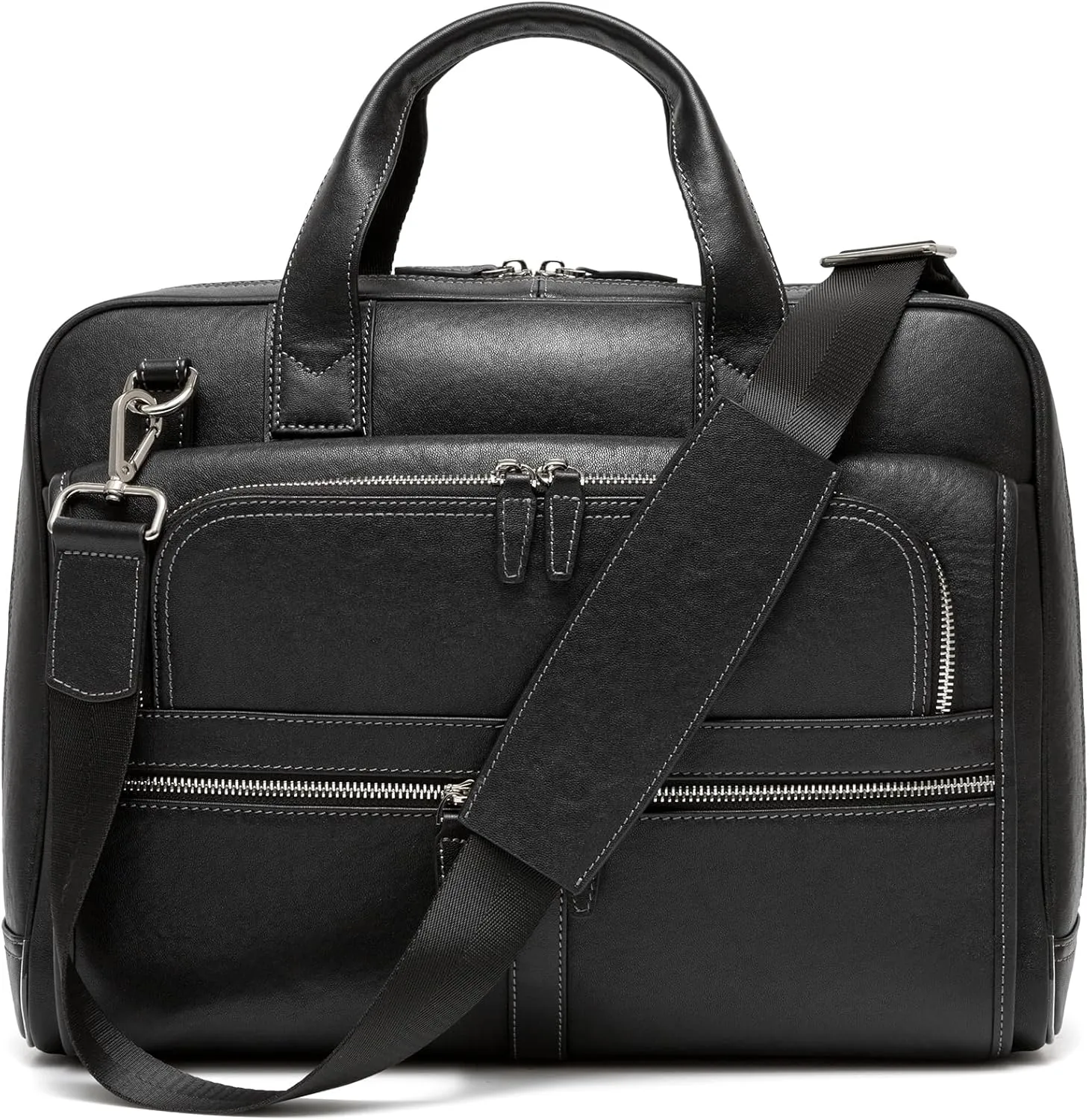15.35 Inch Full Grain Leather briefcases Laptopfor Mens Black Work Bags Business Travel Case Messenger Bags for Men Best Office Satchel Bag