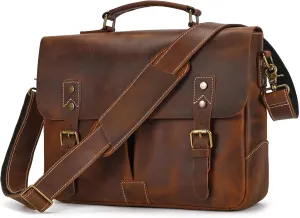 15.6 Inch Leather briefcases Laptop Messenger Shoulder Bags for Men and Women Vintage Satchel Bag for Work, Travel