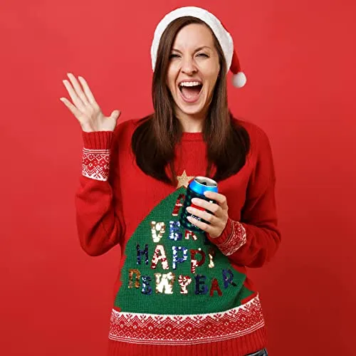 16 Pcs Christmas Can Coolers Sleeves Xmas Neoprene Drink Holders Buffalo Plaid Team Naughty Team Nice Can Cooler Sleeves Insulator Sleeve Cup Holder for Christmas Holiday Party Favor Gifts, 2 Styles