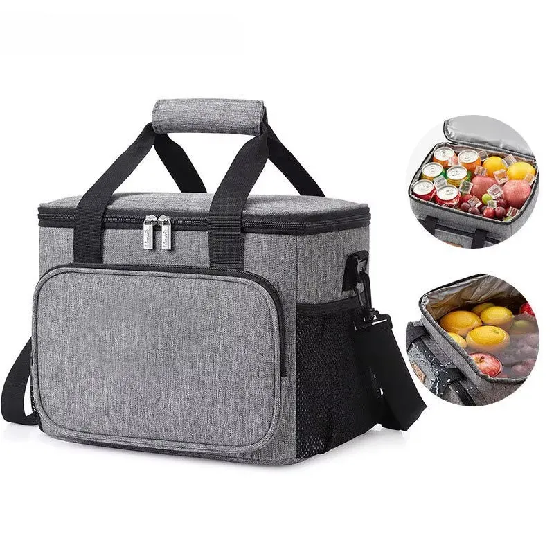 1Pc Grey Oxford Cloth Lunch Bag with High Capacity, Handheld & Shoulder Straps Waterproof