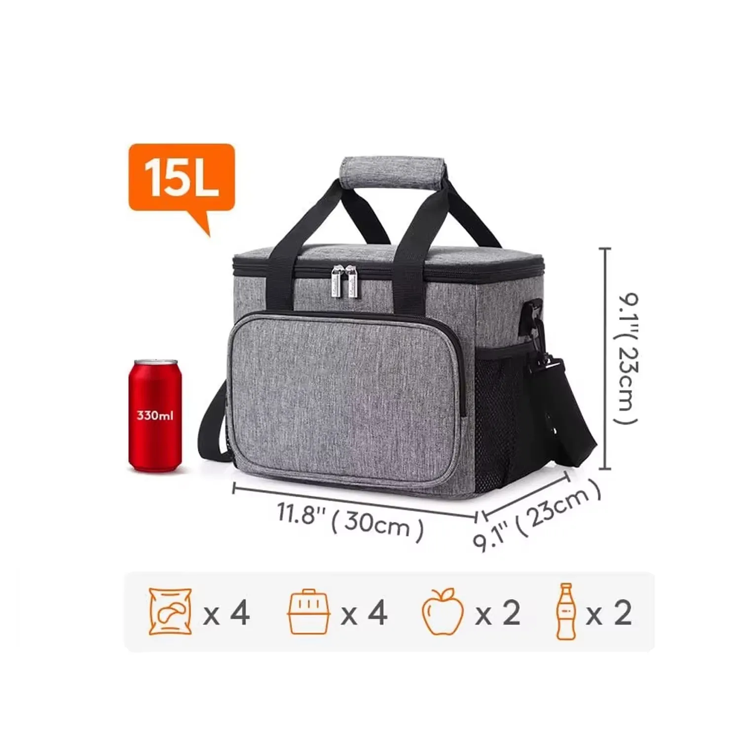 1Pc Grey Oxford Cloth Lunch Bag with High Capacity, Handheld & Shoulder Straps Waterproof