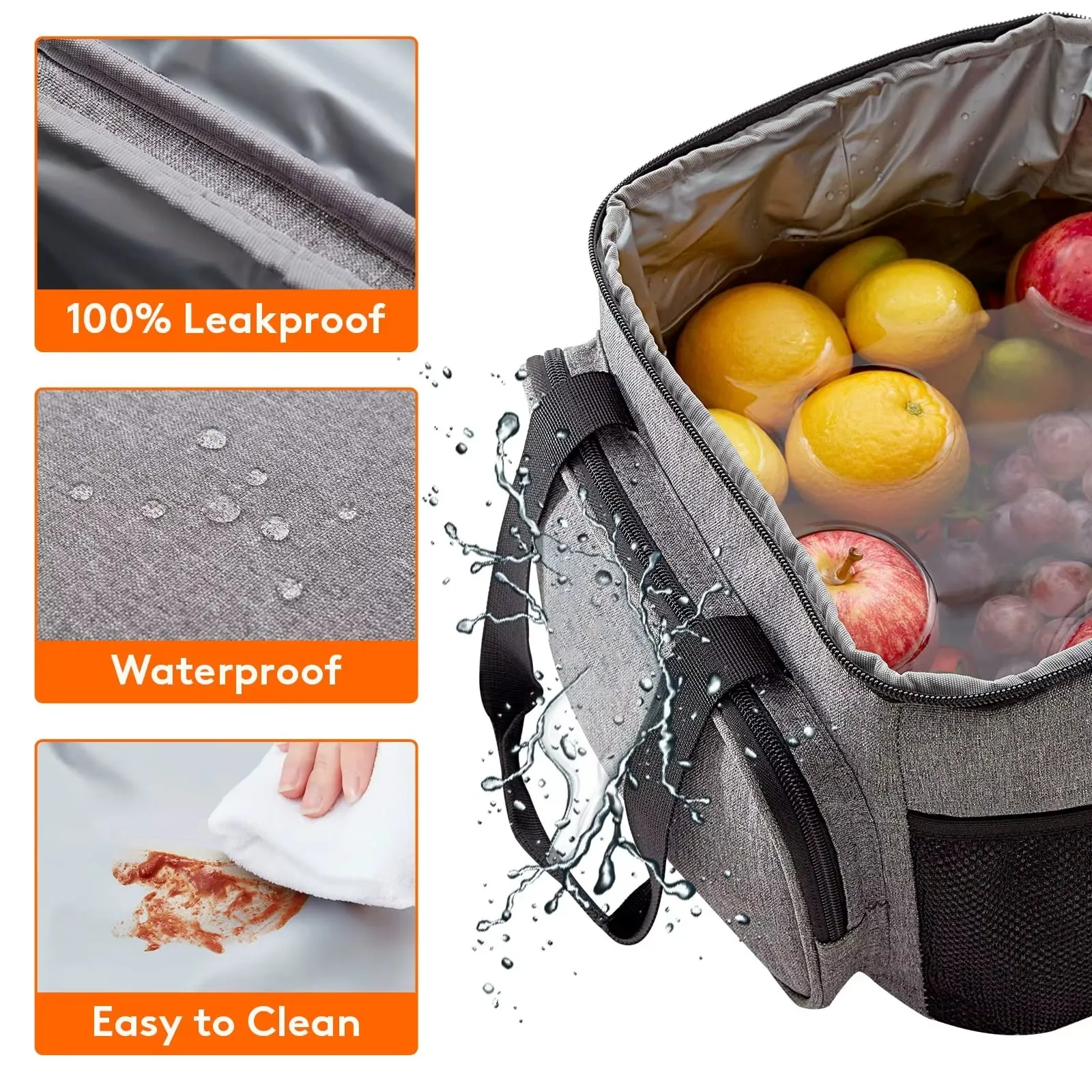 1Pc Grey Oxford Cloth Lunch Bag with High Capacity, Handheld & Shoulder Straps Waterproof