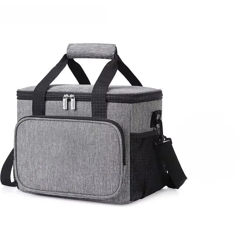 1Pc Grey Oxford Cloth Lunch Bag with High Capacity, Handheld & Shoulder Straps Waterproof