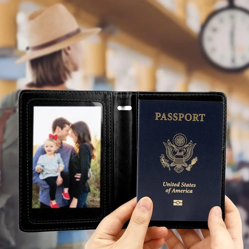 2 Pack Leather Passport Cover - Waterproof Passport Wallet - Black   Navy Blue