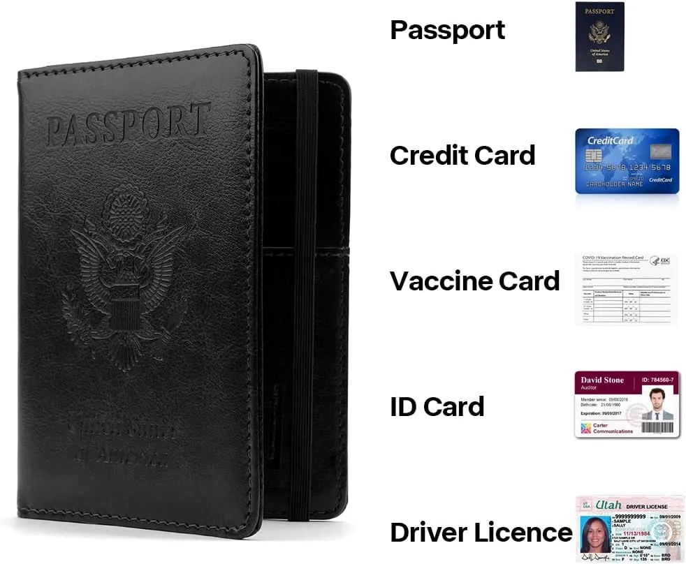 2 Pack Leather Passport Cover - Waterproof Passport Wallet - Black   Navy Blue