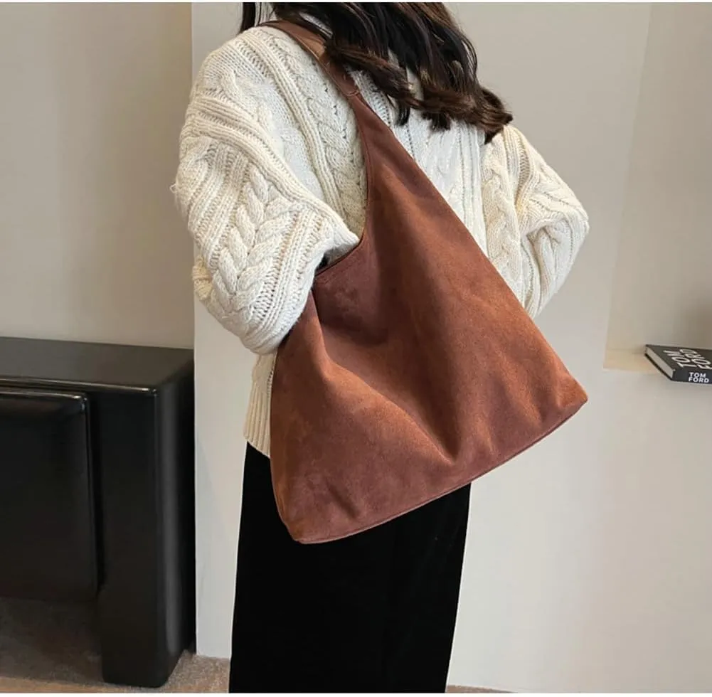 2 Pcs Slouchy Hobo Bags Women Suede Crescent Satchels Shoulder Bag Crossbody Purse Top-handle College Tote Handbag 2024