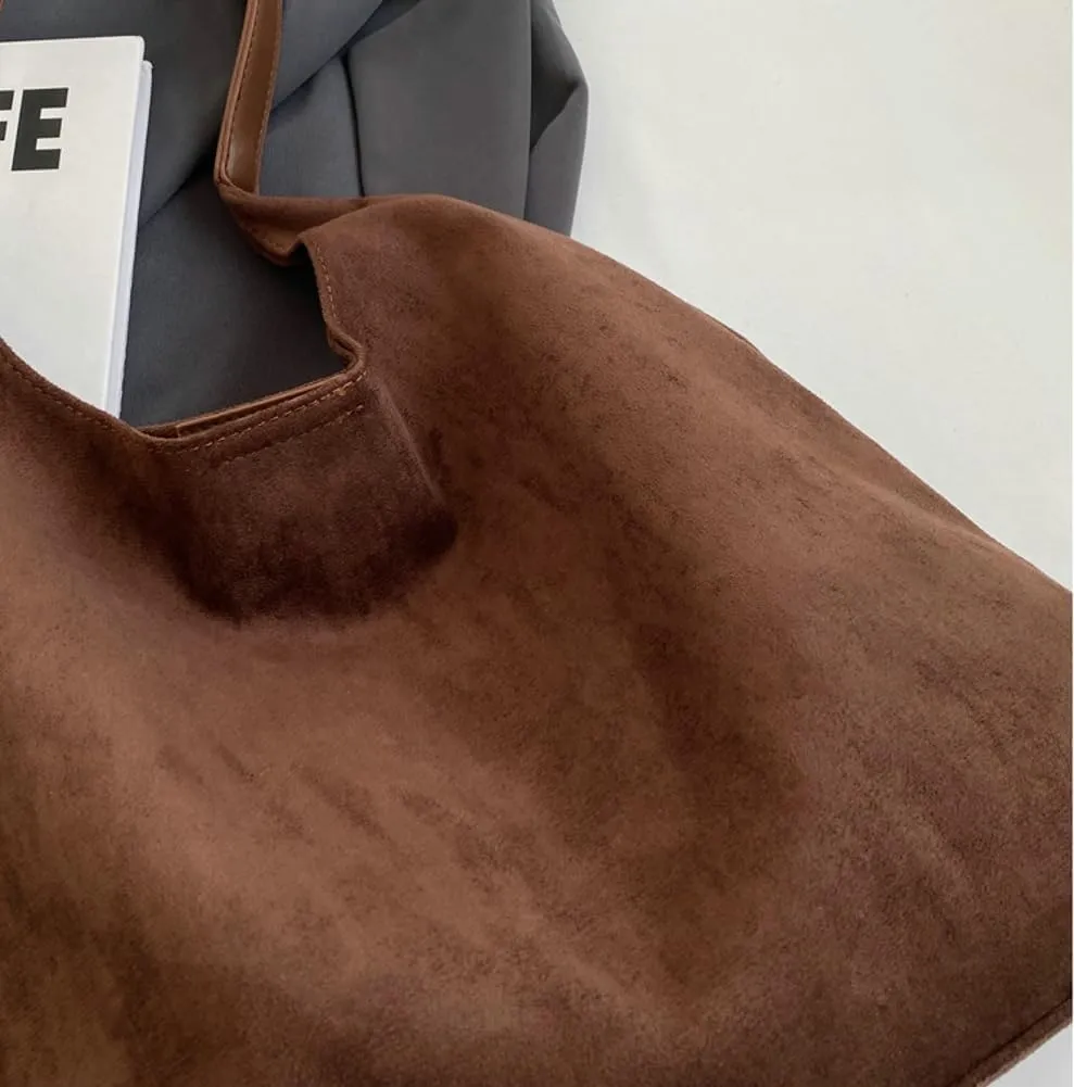 2 Pcs Slouchy Hobo Bags Women Suede Crescent Satchels Shoulder Bag Crossbody Purse Top-handle College Tote Handbag 2024