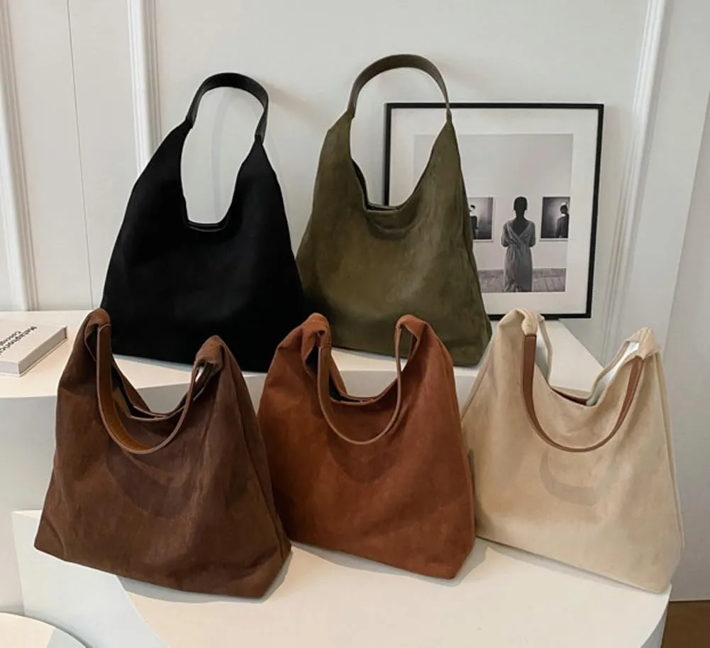2 Pcs Slouchy Hobo Bags Women Suede Crescent Satchels Shoulder Bag Crossbody Purse Top-handle College Tote Handbag 2024