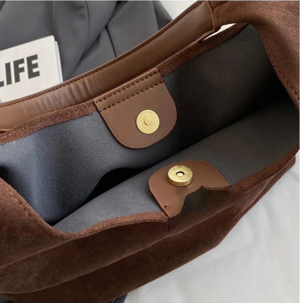 2 Pcs Slouchy Hobo Bags Women Suede Crescent Satchels Shoulder Bag Crossbody Purse Top-handle College Tote Handbag 2024