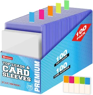 200 Card Sleeves Top Loads for Cards, 3"X4" Hard Plastic Baseball Trading Cards Holders for Sports, Football Game Card Protectors Toploads Binder (100 Top Loads   100 Soft Sleeves)