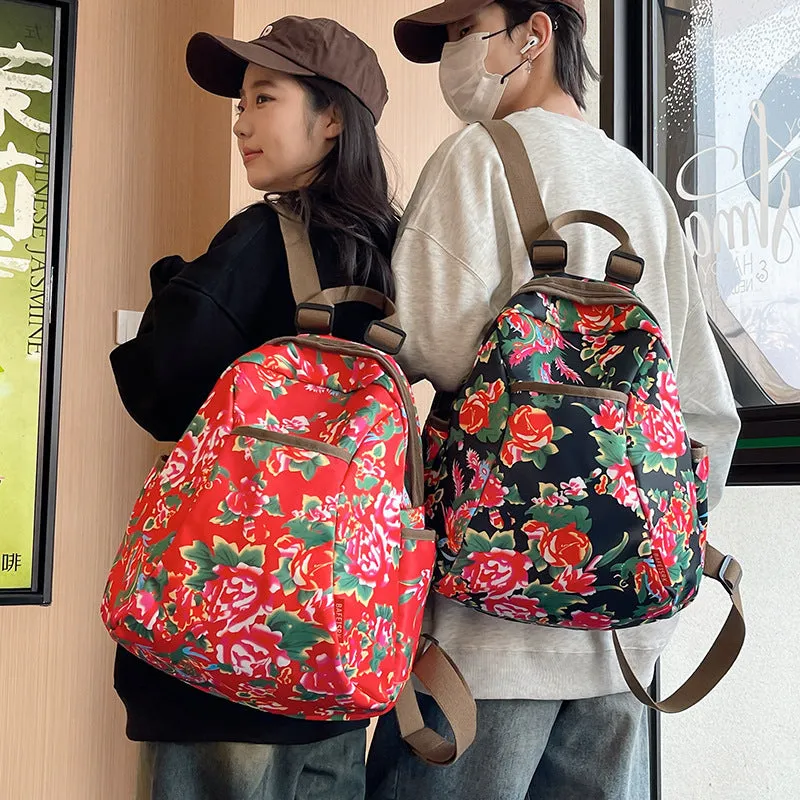 2023 Northeastern Floral Backpack – Trendy Large-Capacity Nylon Printed School Bag for Women & Men