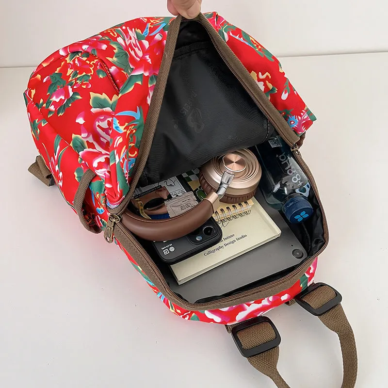 2023 Northeastern Floral Backpack – Trendy Large-Capacity Nylon Printed School Bag for Women & Men