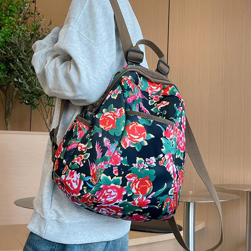 2023 Northeastern Floral Backpack – Trendy Large-Capacity Nylon Printed School Bag for Women & Men