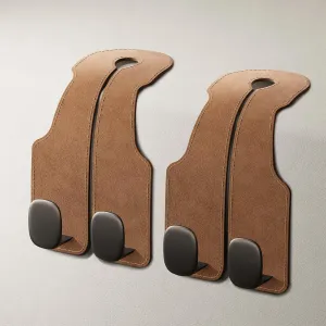 2PCS Car Seat Back Storage Hook for Headrest [No More Mess] [110lb Strong Load-bearing] [Hidden Double Hook Design] Hands-free for Bags, Car Interior Storage Accessories Suede, Brown
