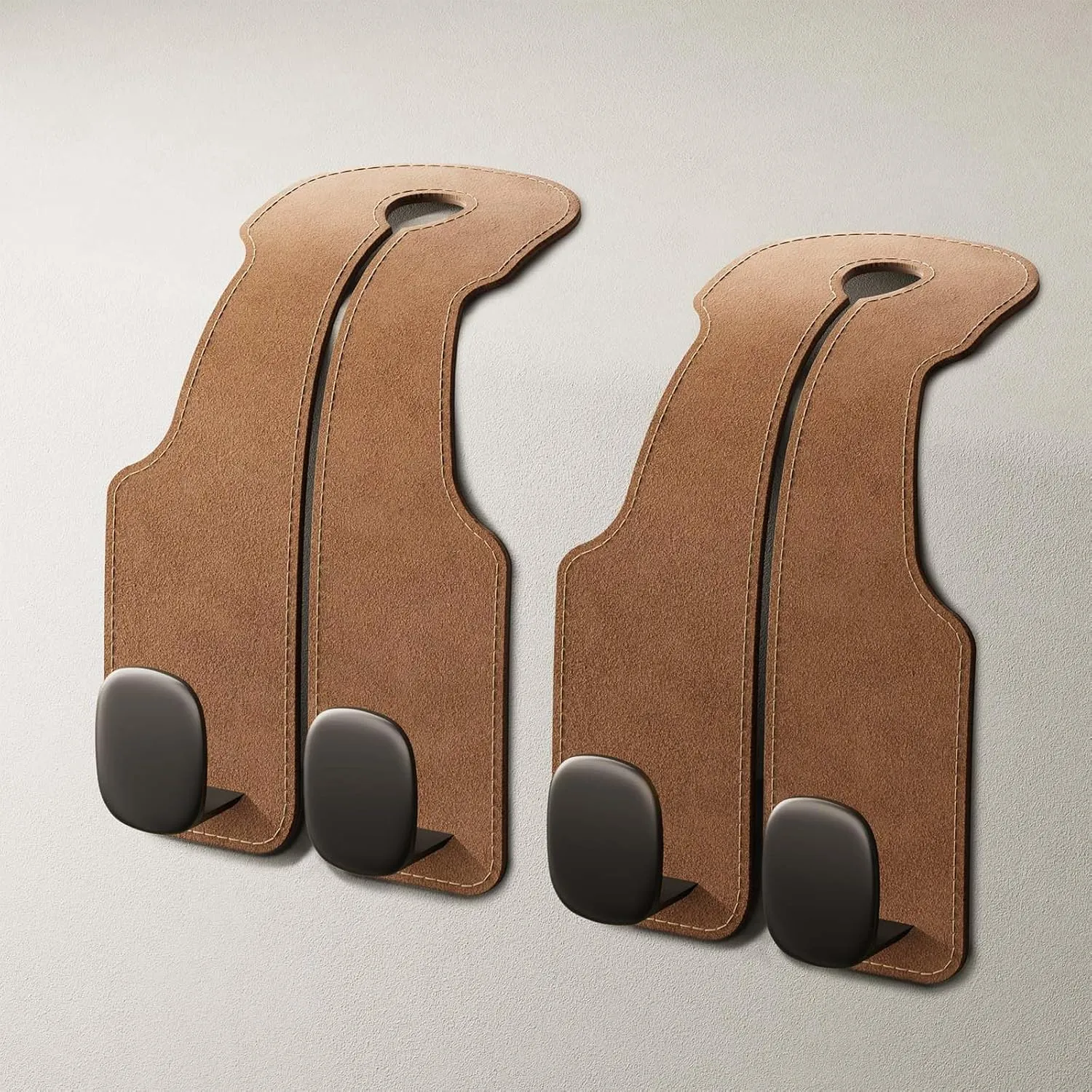 2PCS Car Seat Back Storage Hook for Headrest [No More Mess] [110lb Strong Load-bearing] [Hidden Double Hook Design] Hands-free for Bags, Car Interior Storage Accessories Suede, Brown