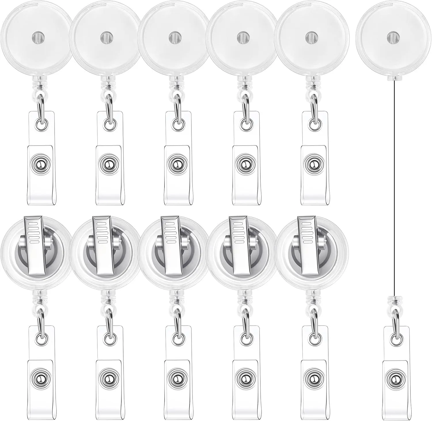 30 Pieces Retractable Badge Reels with Swivel Alligator Clip, Badge Reels Holder Badge Reel Clips for Nurse Teacher Office(Translucent Clear)