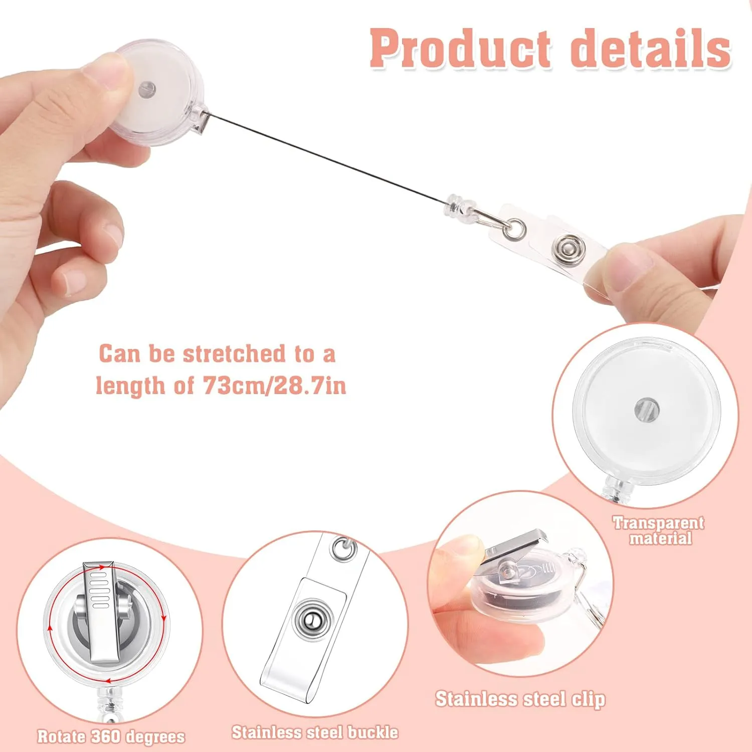 30 Pieces Retractable Badge Reels with Swivel Alligator Clip, Badge Reels Holder Badge Reel Clips for Nurse Teacher Office(Translucent Clear)