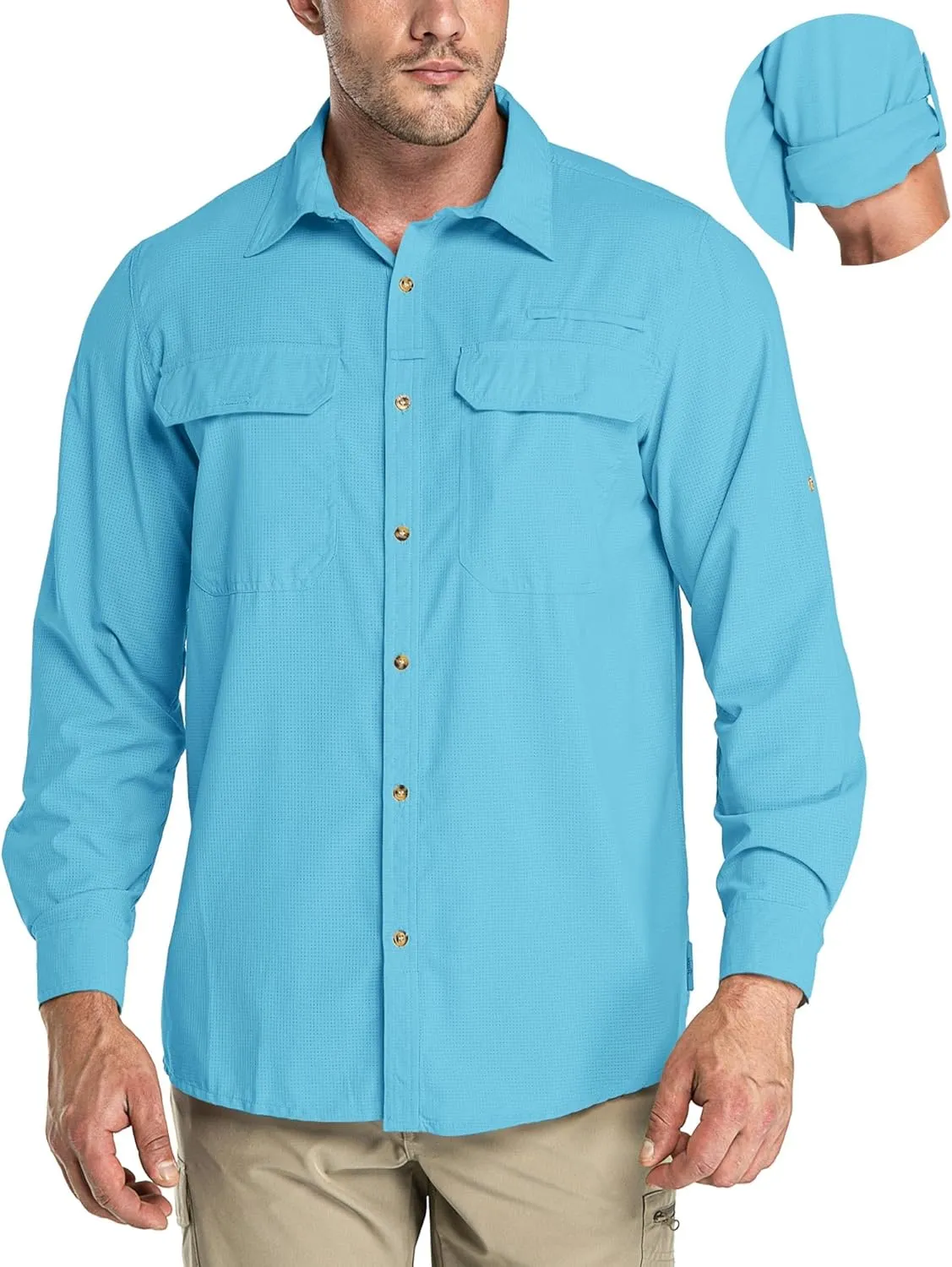 33,000ft Men's Long Sleeve Sun Protection Shirt UPF 50  UV Quick Dry Cooling Fishing Shirts for Travel Safari Camping Hiking