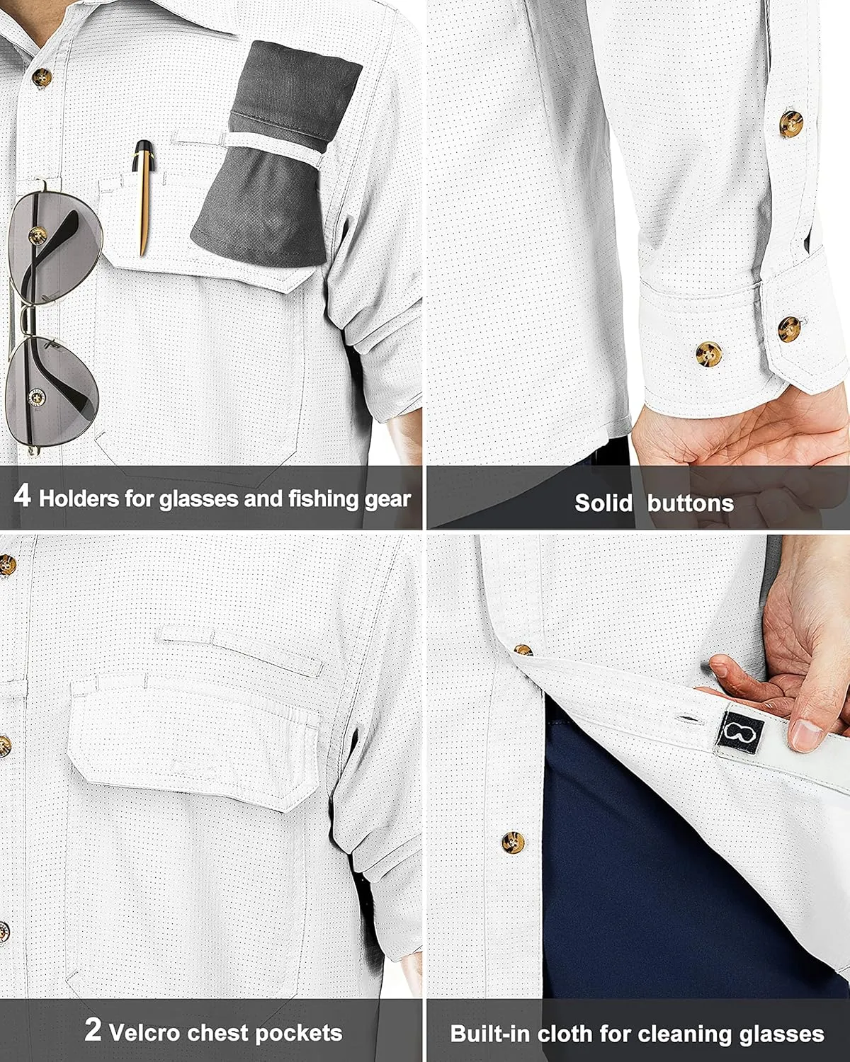 33,000ft Men's Long Sleeve Sun Protection Shirt UPF 50  UV Quick Dry Cooling Fishing Shirts for Travel Safari Camping Hiking