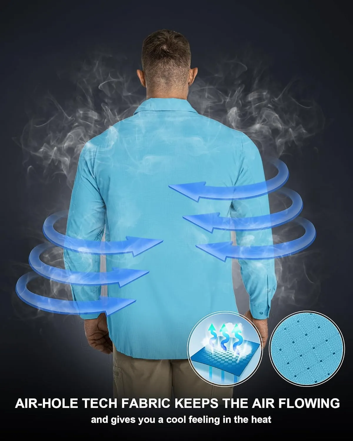 33,000ft Men's Long Sleeve Sun Protection Shirt UPF 50  UV Quick Dry Cooling Fishing Shirts for Travel Safari Camping Hiking