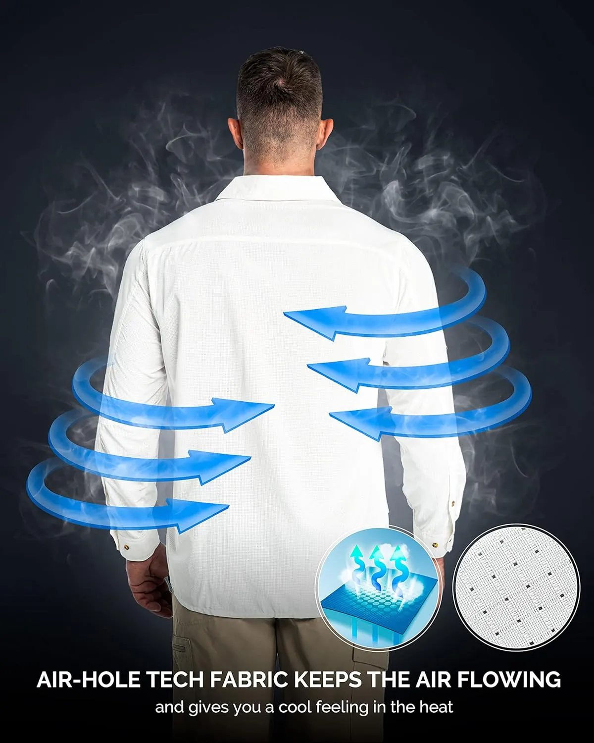 33,000ft Men's Long Sleeve Sun Protection Shirt UPF 50  UV Quick Dry Cooling Fishing Shirts for Travel Safari Camping Hiking
