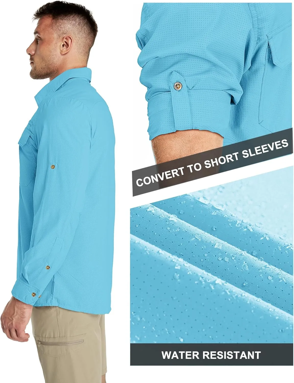 33,000ft Men's Long Sleeve Sun Protection Shirt UPF 50  UV Quick Dry Cooling Fishing Shirts for Travel Safari Camping Hiking