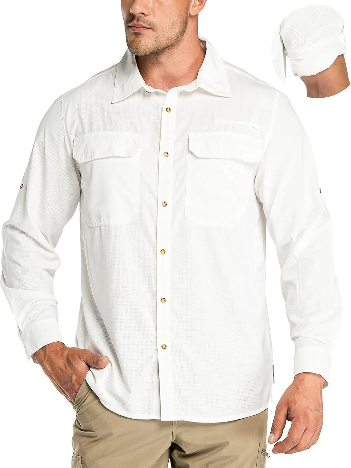 33,000ft Men's Long Sleeve Sun Protection Shirt UPF 50  UV Quick Dry Cooling Fishing Shirts for Travel Safari Camping Hiking