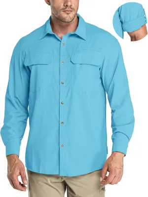 33,000ft Men's Long Sleeve Sun Protection Shirt UPF 50  UV Quick Dry Cooling Fishing Shirts for Travel Safari Camping Hiking
