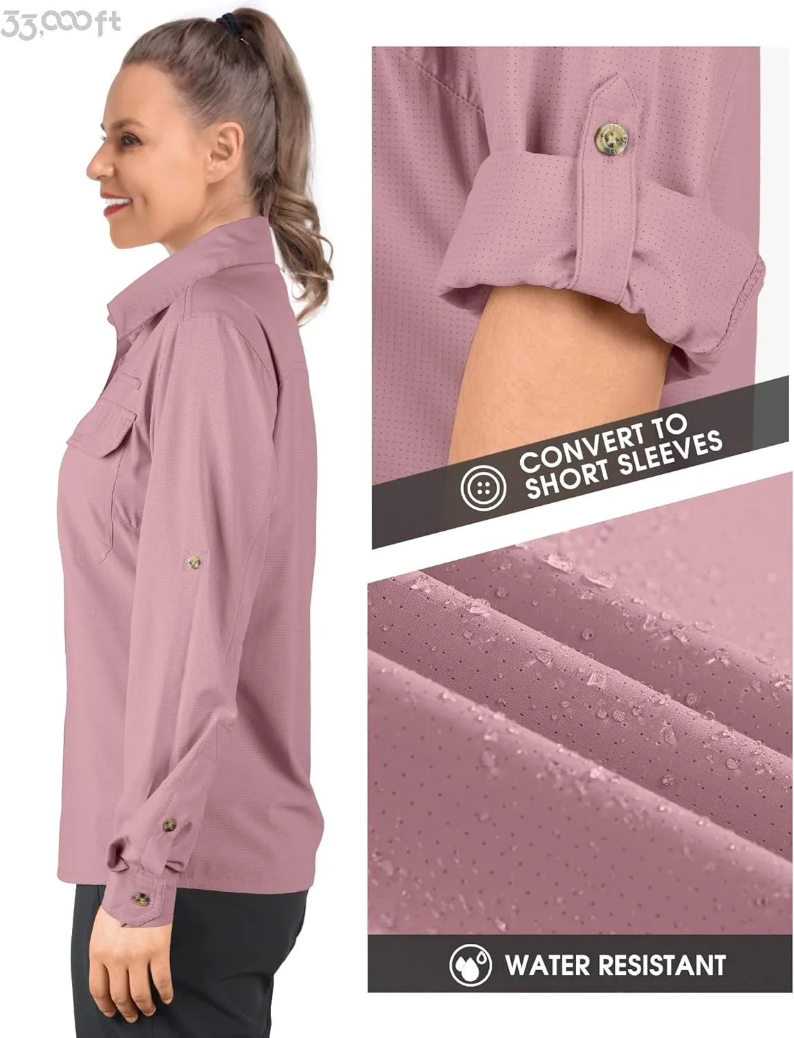 33,000ft Women's UPF 50 UV Sun Protection Shirt, Cool Quick Dry Long Sleeve Outdoor Fishing Hiking Safari Travel Shirt
