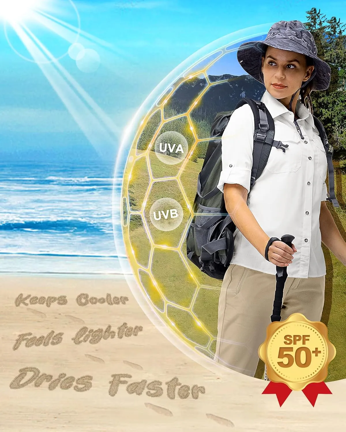 33,000ft Women's UPF 50 UV Sun Protection Shirt, Cool Quick Dry Long Sleeve Outdoor Fishing Hiking Safari Travel Shirt