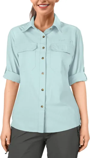 33,000ft Women's UPF 50 UV Sun Protection Shirt, Cool Quick Dry Long Sleeve Outdoor Fishing Hiking Safari Travel Shirt