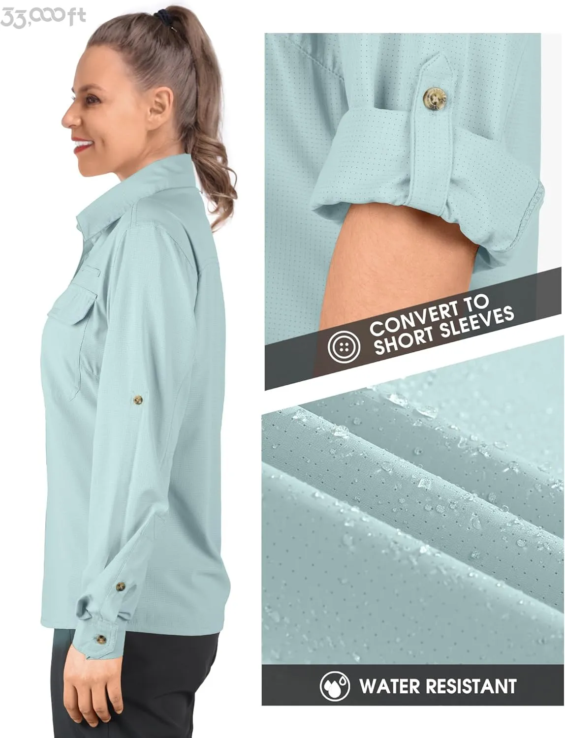 33,000ft Women's UPF 50 UV Sun Protection Shirt, Cool Quick Dry Long Sleeve Outdoor Fishing Hiking Safari Travel Shirt